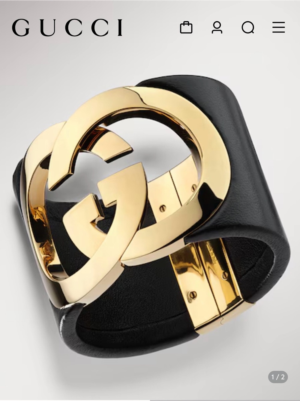 Gucci Black Leather Cuff with Gold Interlocking Logo